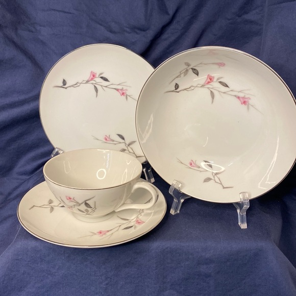 Vintage Cherry Blossom Fine 1067 ~ 4 Pieces ~ Cup/Saucer, Salad Plate & Bowl - Picture 1 of 13